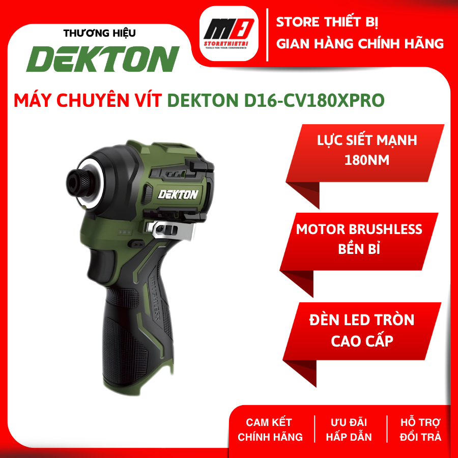Máy Chuyên Vít Dekton D16-CV180XPRO 16.8V Gen 3 Pro Không Chổi Than Lực Siết 180Nm Đèn LED