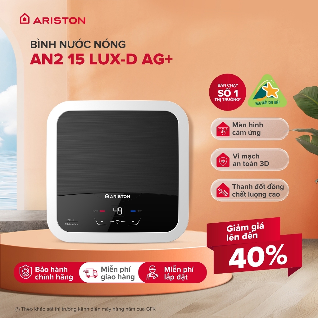 [Freeship - Lắp Đặt 0 Đ HCM] Máy Nước Nóng Gián Tiếp Ariston 15 Lít AN2 15 LUX-D AG+ / 30 Lít AN2 30
