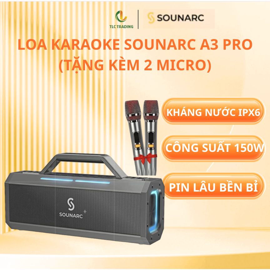 Loa Karaoke Bluetooth SOUNARC K1 + 2 Micro Không Dây, Loa di động Chống Nước IPX6 - Hàng chính hãng