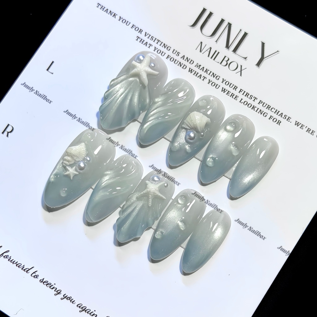 Nailbox thiết kế JUNLY móng tay giả sao đi biển xanh cho nữ mã 857