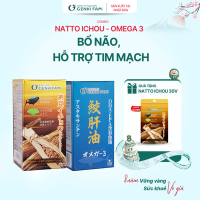 TPBVSK Combo Bổ Não, Phòng Ngừa Đột Quỵ Natto Ichou, Omega 3 Genki Fami Nhật Bản Hộp 90 Viên
