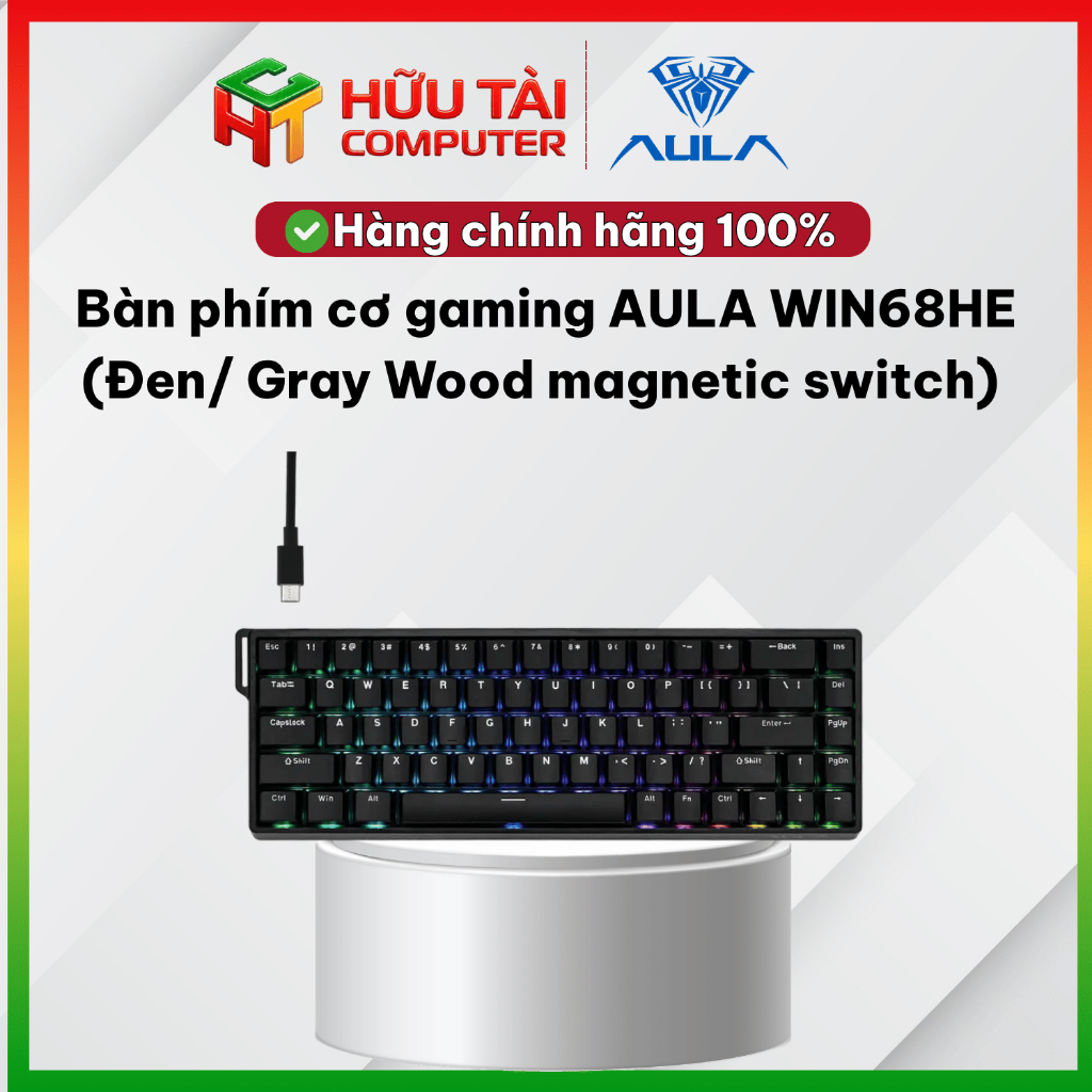 Bàn phím cơ gaming AULA WIN68HE (Đen/ Gray Wood magnetic switch)