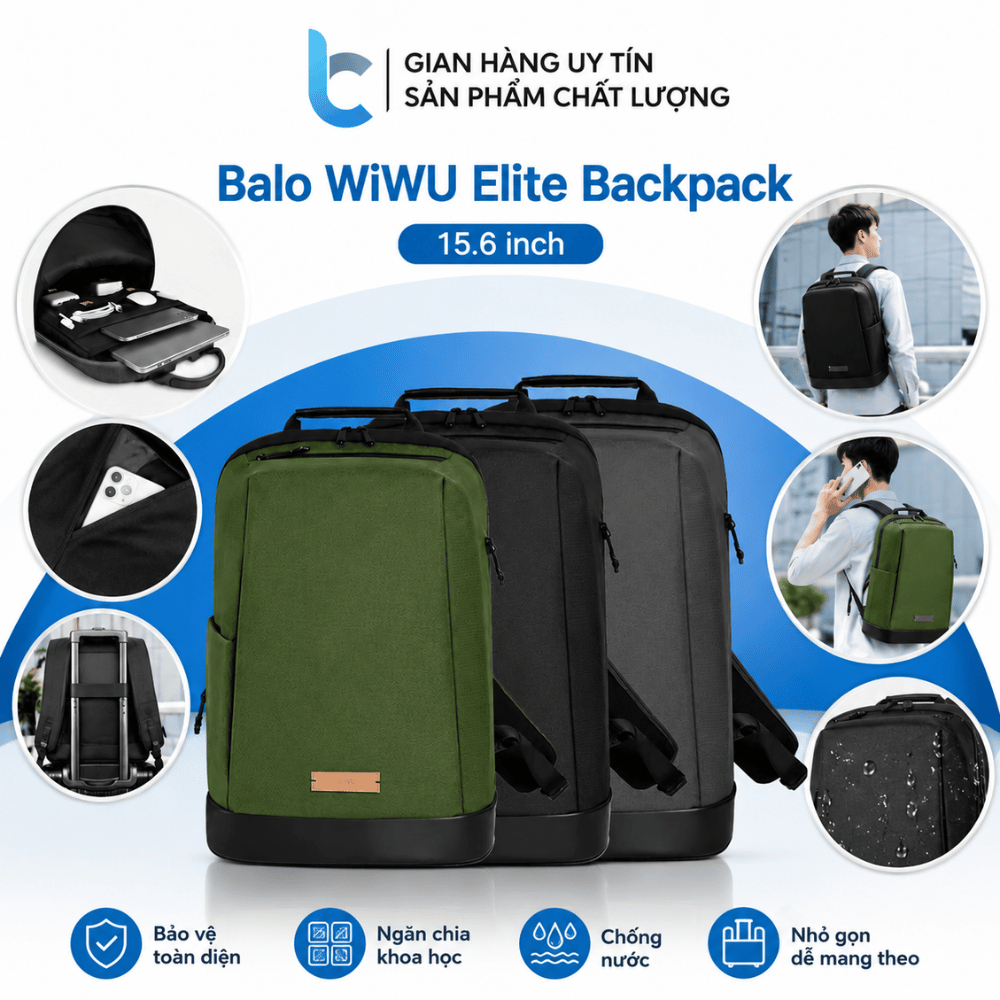 Balo WiWU Elite Backpack Cho Macbook/Laptop 15.6" Nhiều Ngăn Chống Nước