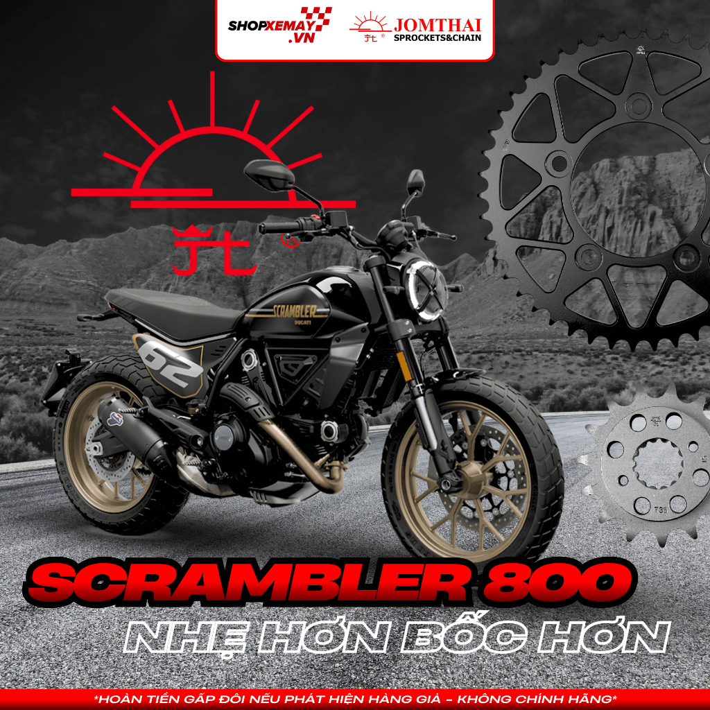 [DUCATI'S #1 CHOICE] Nhông Sên Dĩa Jomthai Asahi Xe DUCATI SCRAMBLER 800 - 520 | Tem Chính Hãng | SH
