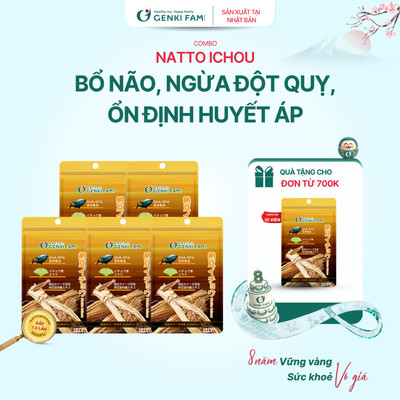 Viên Uống Nattokinase 3000FU Phòng Ngừa Đột Quỵ, Bổ Não, Giúp Ngủ Ngon Natto Ichou Genki Fami Nhật Bản Túi 30 Viên