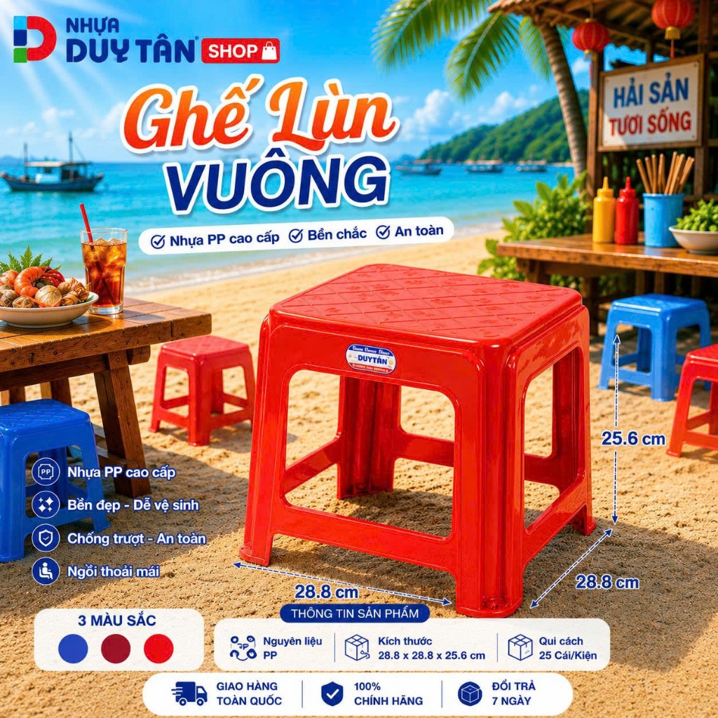Ghế Nhựa Lùn Vuông Duy Tân Cao Cấp - Ghế Nhựa Ngồi Bệt Cho Bé, Ghế Đẩu Nhỏ Gọn Dày Dặn