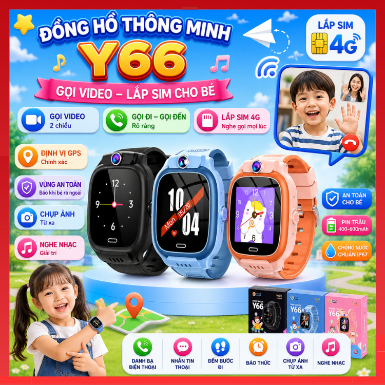 Đồng Hồ Thông Minh Trẻ Em Y66 / Y36 / P60 , Hỗ Trợ Tiếng Việt, Kháng Nước, Video Call, Nghe Gọi 2 Chiều