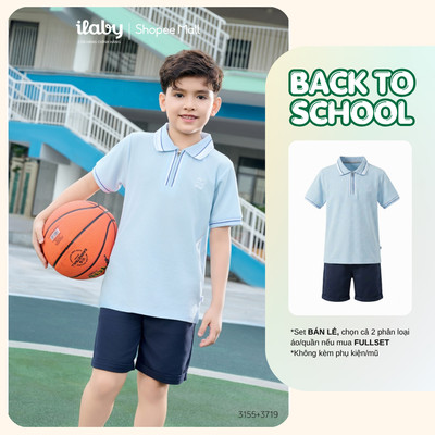 Mix set quần áo đi học bé trai ILABY áo polo xanh baby quần short navy năng động [3155+3719]