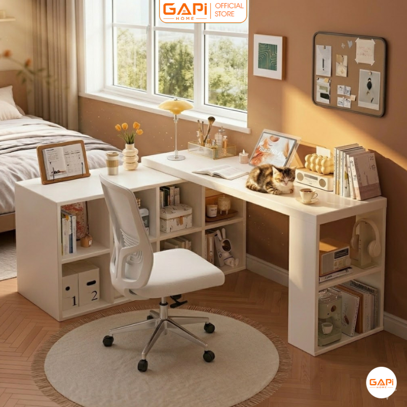 Bàn làm việc kèm kệ để đồ thông minh thiết kế xoay 360 độ thương hiệu GAPI - GP368