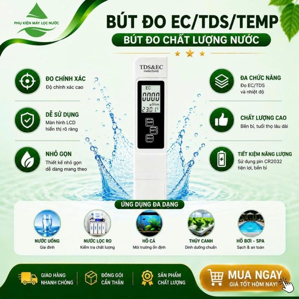 Bút Đo TDS - EC, bút kiểm tra nước