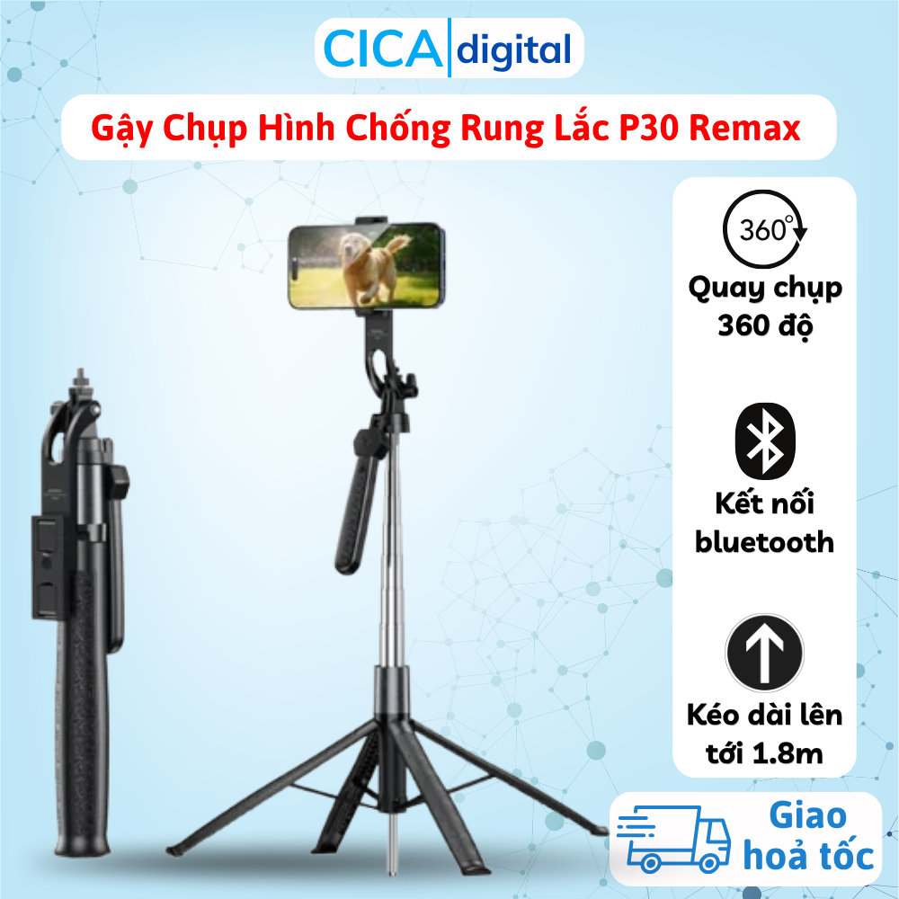Gậy Chụp Hình Chống Rung Lắc Remax P30 – Gậy Selfie Tích Hợp Gimbal, Dùng Để Chụp Ảnh, Livestream, Đ
