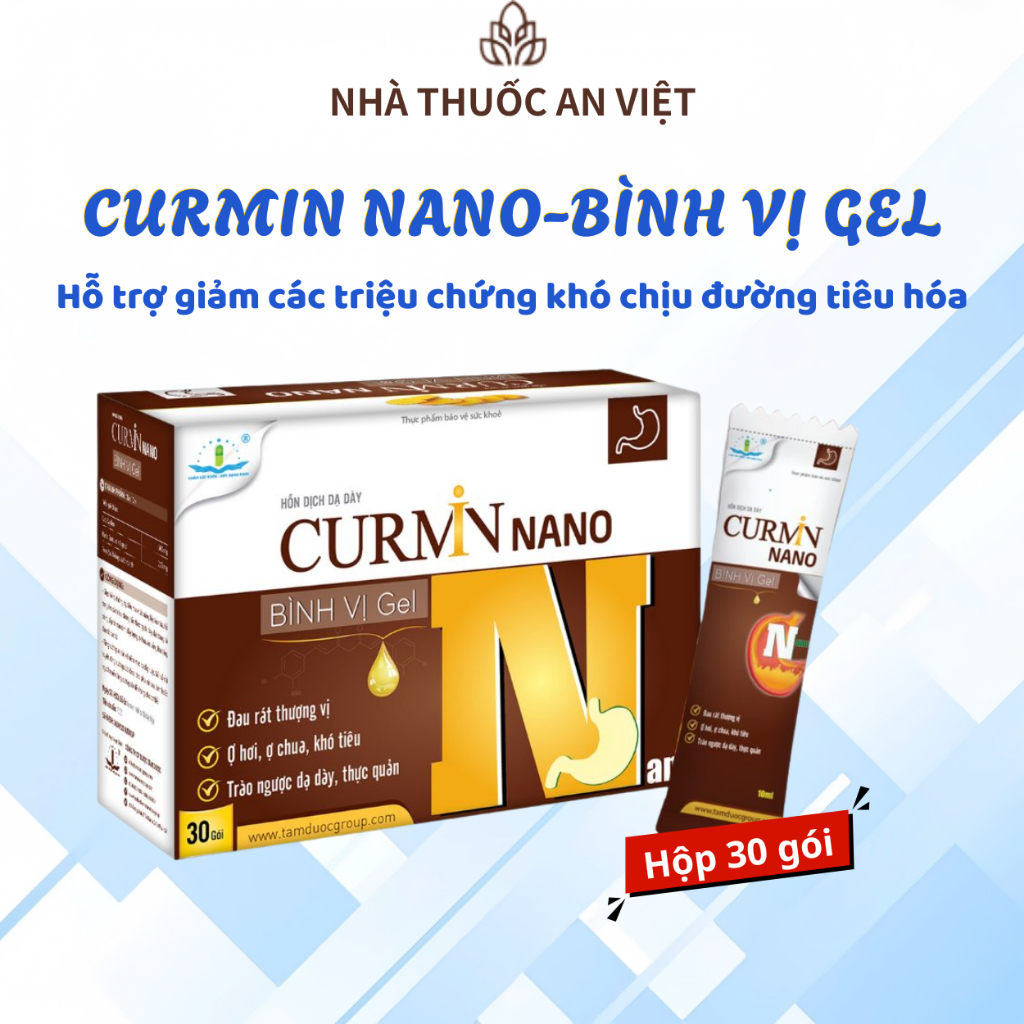 CURMIN NANO Bình Vị Gel Giảm Ợ Chua, Đau Rát Thượng Vị, Trào Ngược Dạ Dày - Hộp 30 gói