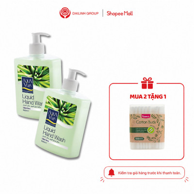 Nước Rửa Tay Diệt Khuẩn Aquavera, Sạch Khuẩn, Không Khô Da tinh chất lô hội 500ml [Mua 2 tặng 1 hộp tăm bông]