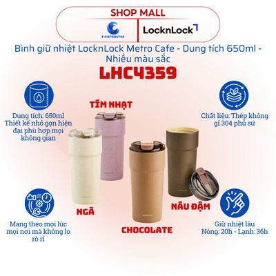 [HỎA TỐC] Ly giữ nhiệt phủ sứ LocknLock Metro Cafe LHC4359 - Dung tích 650ml - Hàng chính hãng