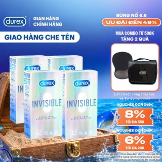 Bộ 4 hộp bao cao su Durex Invisible siêu mỏng, size 52mm, 10 bao/hộp