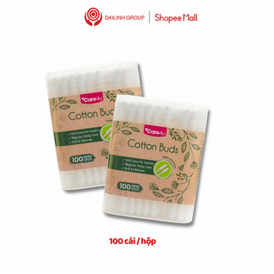Combo 2 Hộp Tăm Bông Ngoáy Tai Care4u 100 Que / hộp – 2 Đầu Tiện Lợi, Thân Giấy, An Toàn, Vệ Sinh Tai Nhẹ Nhàng
