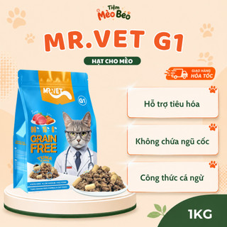 Hạt cho mèo MRVET G1 gói 1kg không chứa ngũ cốc chăm sóc tiêu hoá dưỡng da lông cho mèo mọi lứa tuổi