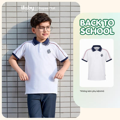 Áo polo bé trai ILABY trắng phối navy thêu logo thể thao basic [3200]