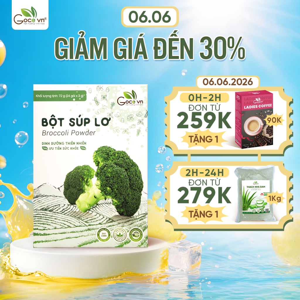 Bột súp lơ nguyên chất Goce (Bông cải xanh) - 72g (24 gói x 3g)