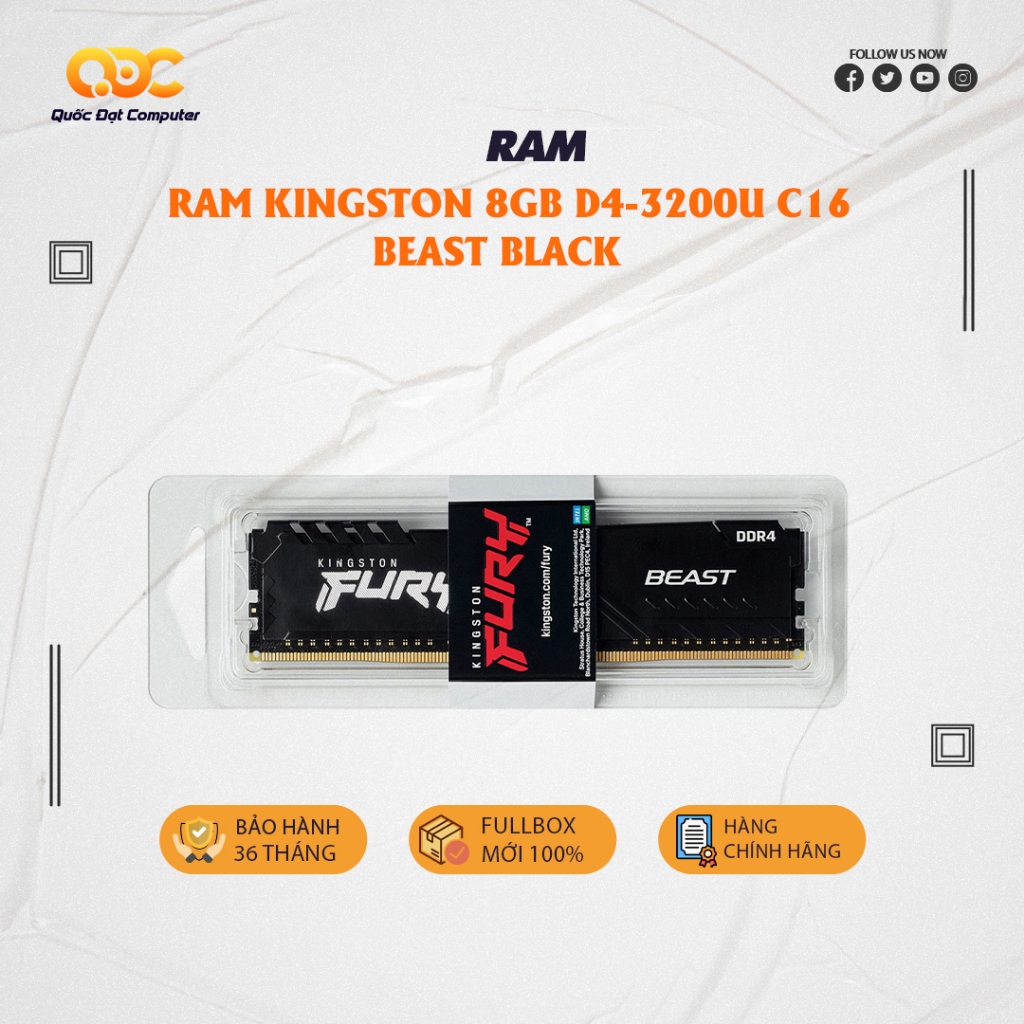 Ram máy tính Kingston 8GB D4-3200U C16 Beast Black (KF432C16BB/8WP)