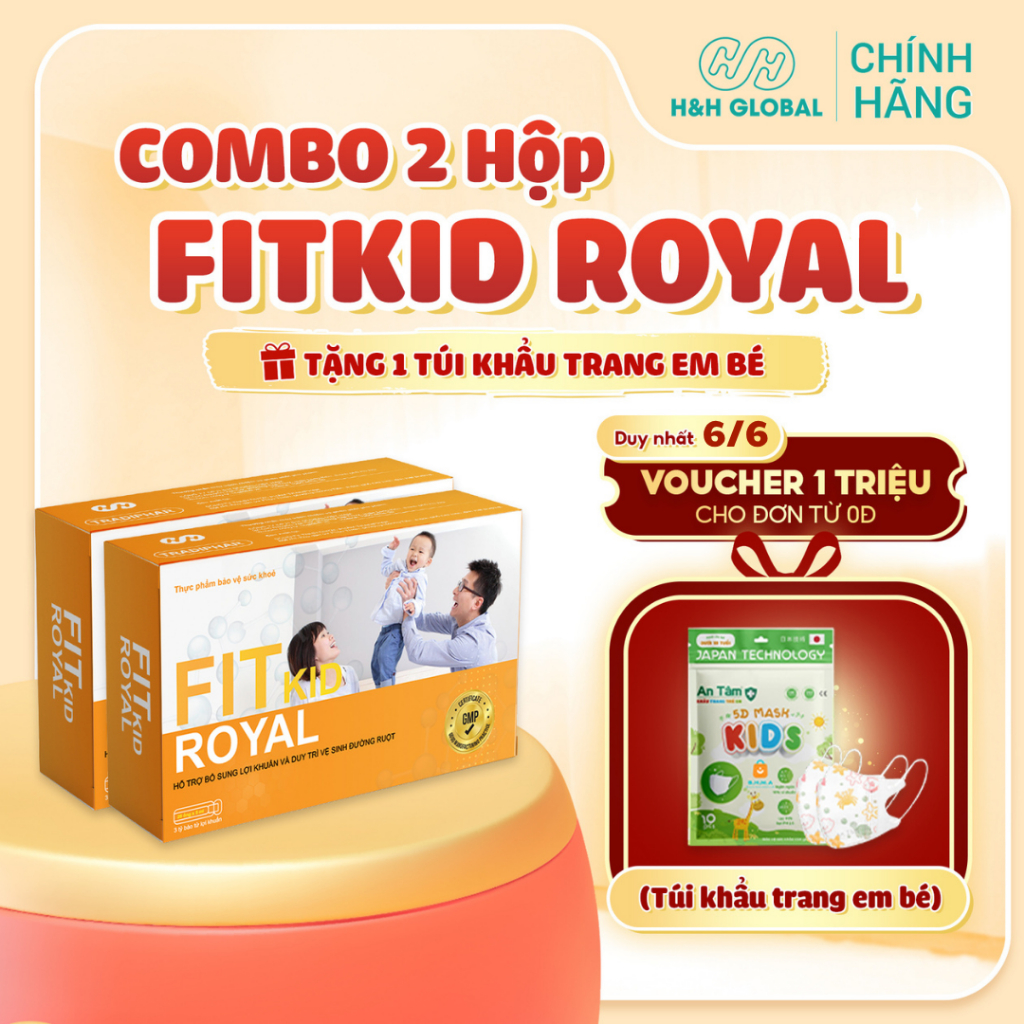 Combo 2 Hộp Men Vi Sinh FIT KID ROYAL - Bổ Sung Bào Tử Lợi Khuẩn - Cho Trẻ Biếng Ăn, Tiêu Hóa Kém (H