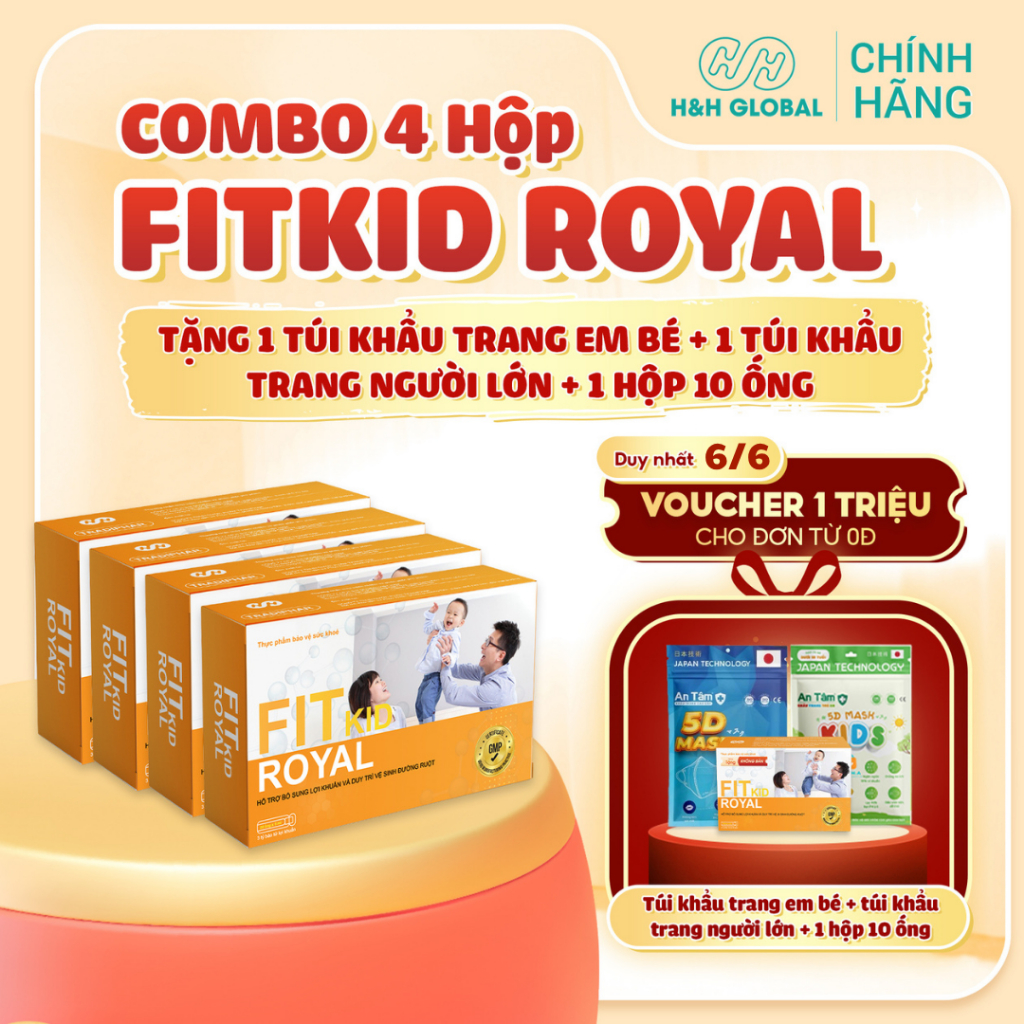 [Mua 4 Hộp Tặng Khẩu Trang] Men Vi Sinh FIT KID ROYAL Bổ Sung Bào Tử Lợi Khuẩn Cho Trẻ Biếng Ăn, Tiê