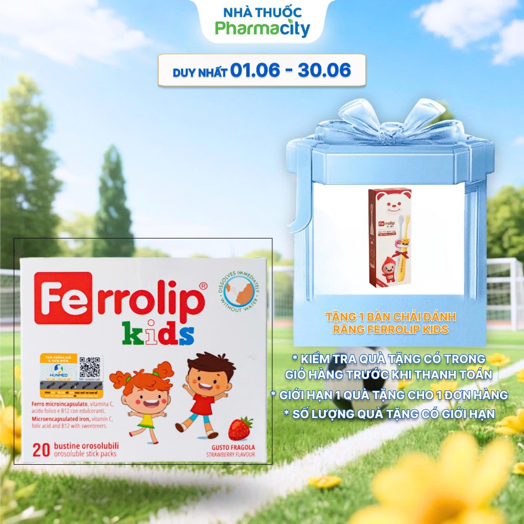 Bột uống Ferrolip Kids bổ sung sắt vị dâu (Hộp 20 gói)