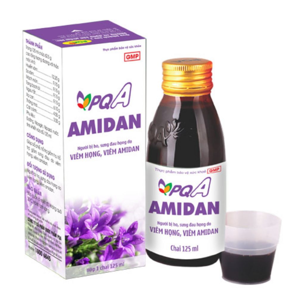 Siro Amidan PQA Giúp Bổ Phế Hỗ Trợ Giảm Ho Giảm Sưng Đau Do Viêm Họng Viêm Amidan Hộp 125ml