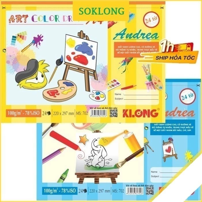 [Top Value] Sổ vẽ A4 mỹ thuật 24 tờ dày dặn có đường xé KLong MS702 Sổ KLONG, vở tập vẽ ngộ nghĩnh