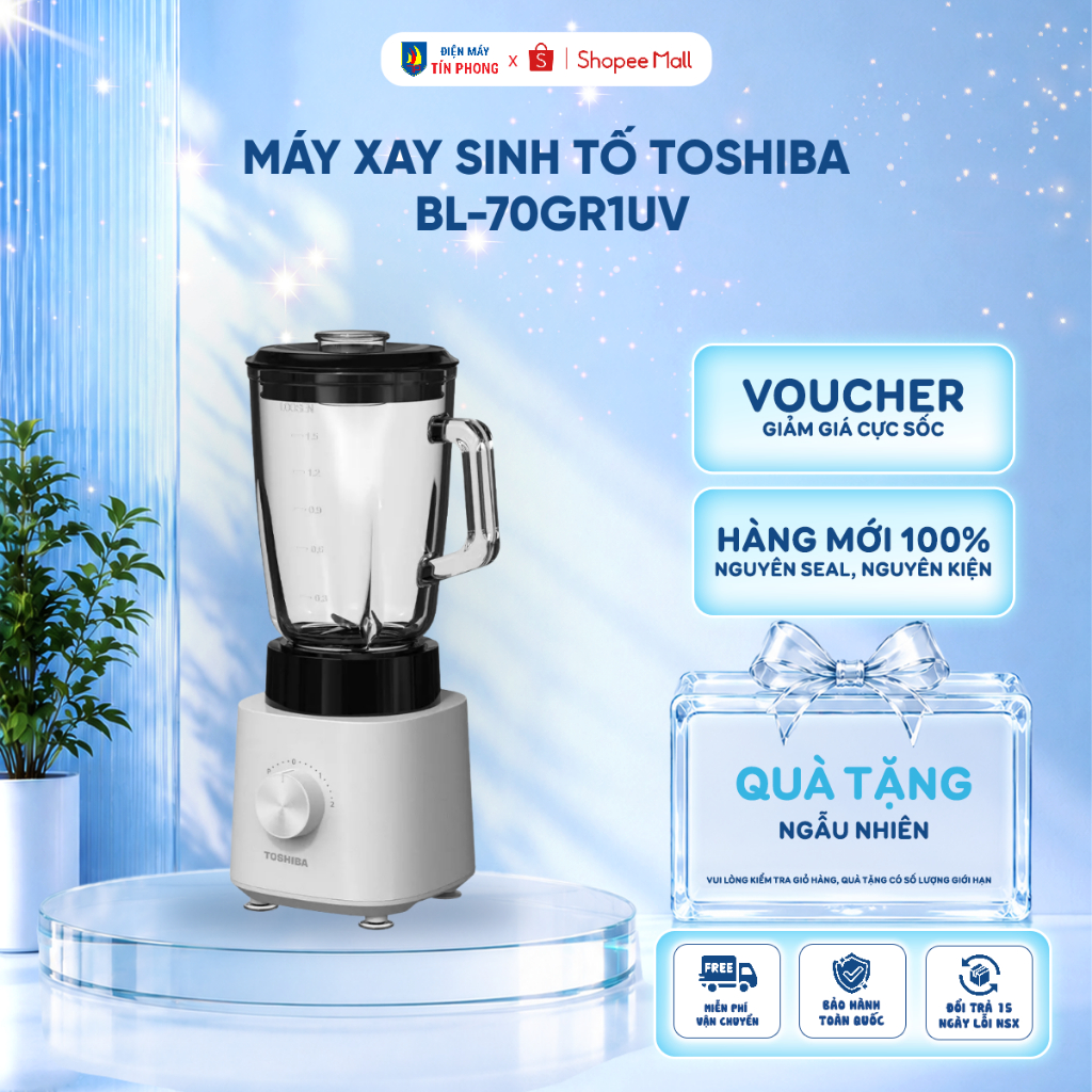 MÁY XAY SINH TỐ TOSHIBA BL-70GR1UV, 600W, 1.5L, bằng Thủy tinh, Bảo hành chính hãng