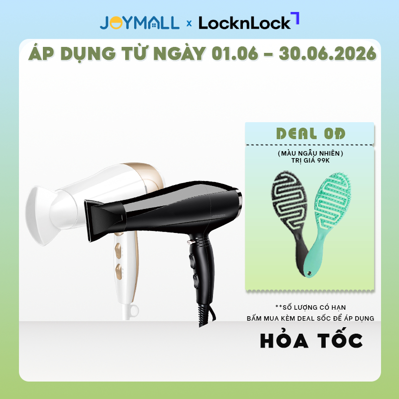 Máy Sấy Tóc LocknLock ENA146BLK - Đen, 2000-2300W, Kèm Đầu Dẹp Tạo Kiểu