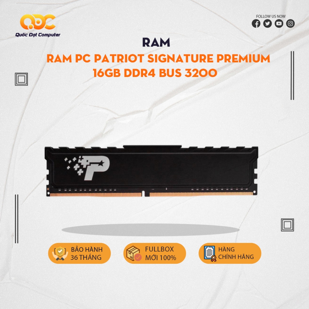 Ram máy tính Patriot Signature Premium 16GB DDR4 bus 3200 (PSP416G32002H1)