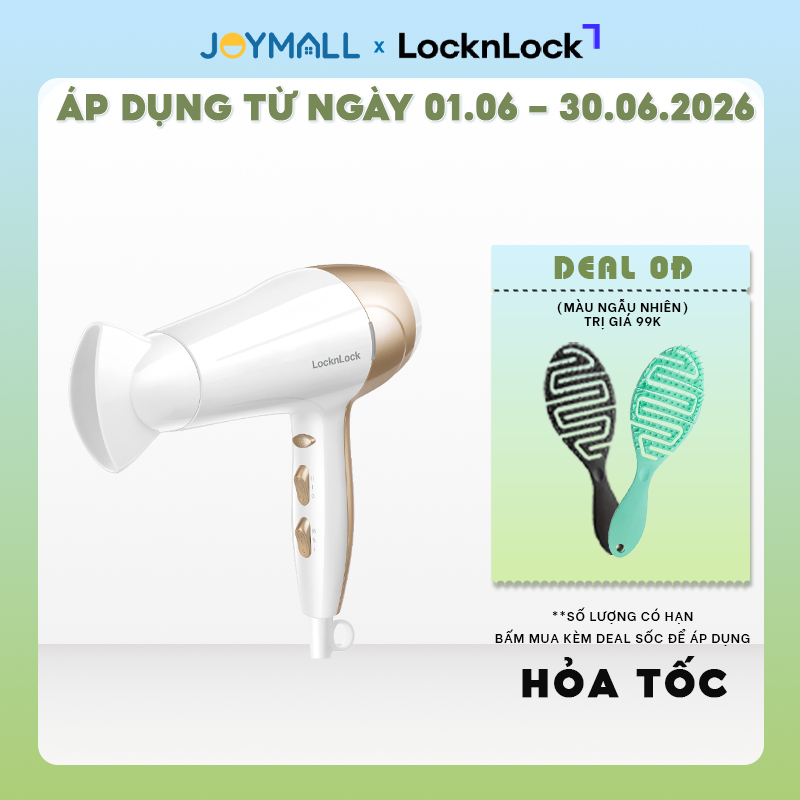 Máy sấy tóc LocknLock ENA136WHT 2000W - Trắng, Kích thước nhỏ gọn, Công suất lớn