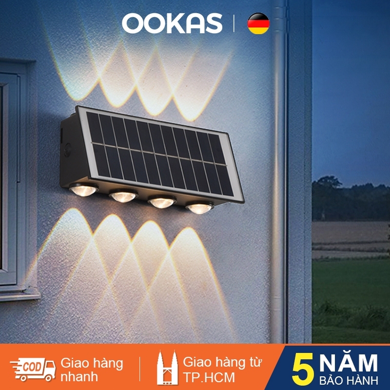 OOKAS Đèn năng lượng mặt trời hắt tường，đèn LED rửa tường, đèn trang trí, không cần khoan đục
