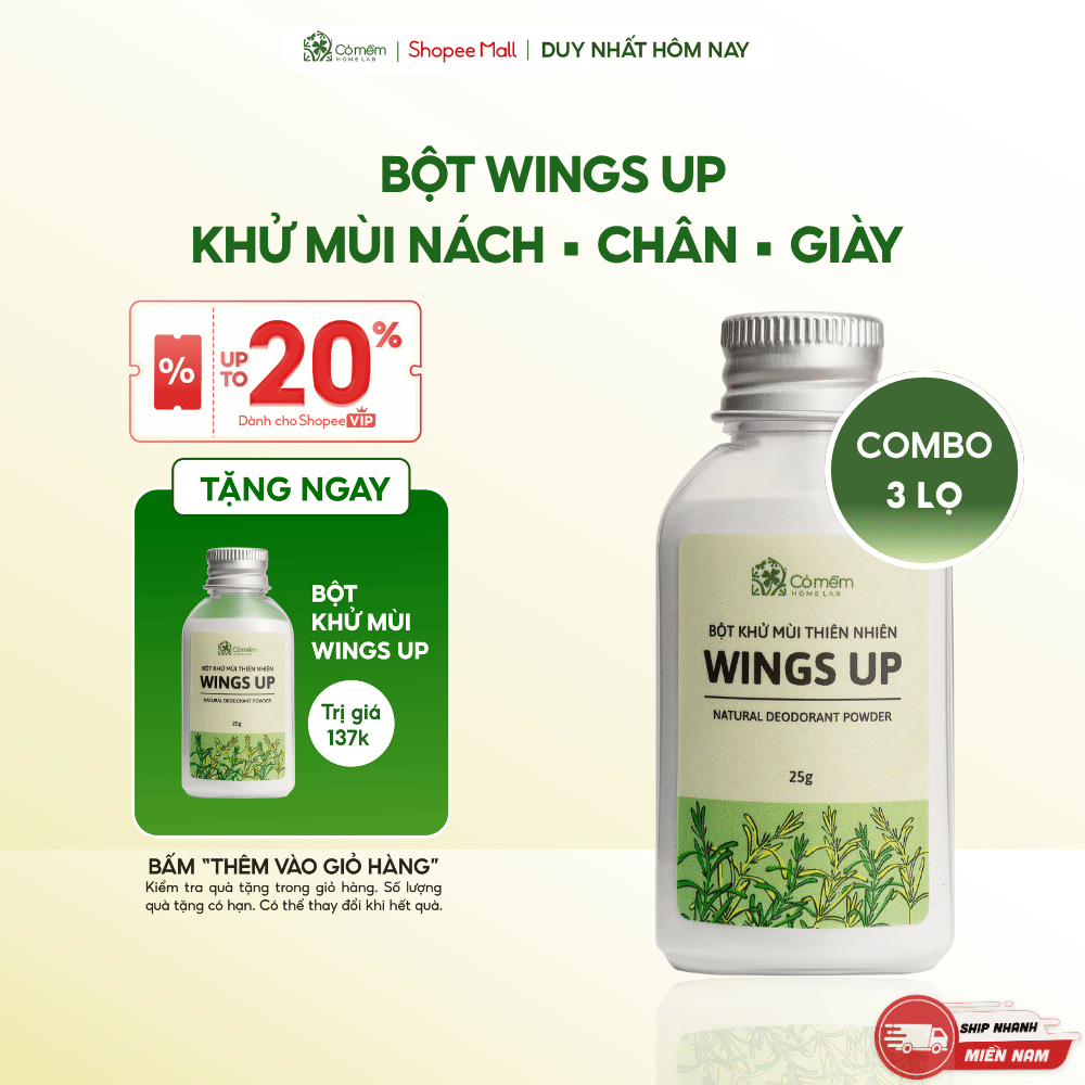 Combo 3 Bột Khử Mùi Wings Up Khử Mùi Hôi Chân Nách Giày Cỏ Mềm 25g