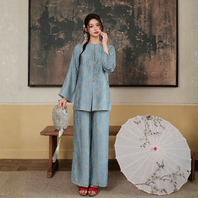 TUBYCATU Set Bộ Bà Ba Minh Nhiên Lụa Gấm Thượng Hạng Cách Tân Dệt Họa Tiết