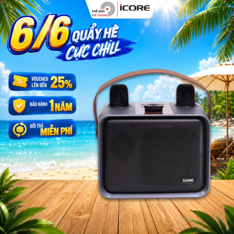 Bộ Loa Karaoke Bluetooth iCore Kèm 02 Micro Không Dây - Loa karaoke di động - THẾ GIỚI ÂM THANH
