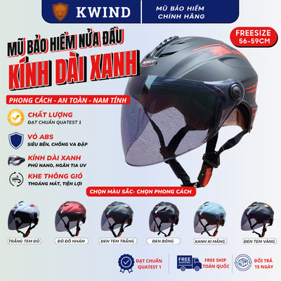 Nón bảo hiểm nửa đầu SUNDY kính dài cao cấp, an toàn, thoáng khí, freesize 56-59cm