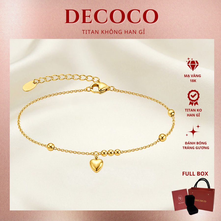 Lắc chân HEART LOCKET ổ khóa trái tim không đen gỉ DECOCO ( kèm Túi giấy + Hộp + Thiệp )