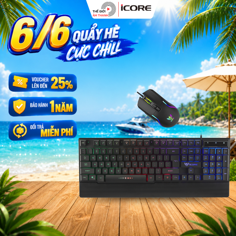 Bộ Phím Chuột Game iCore IGC01, Kết Nối USB, Gõ Phím Êm, Đèn Nền 2 Chế Độ - THẾ GIỚI ÂM THANH