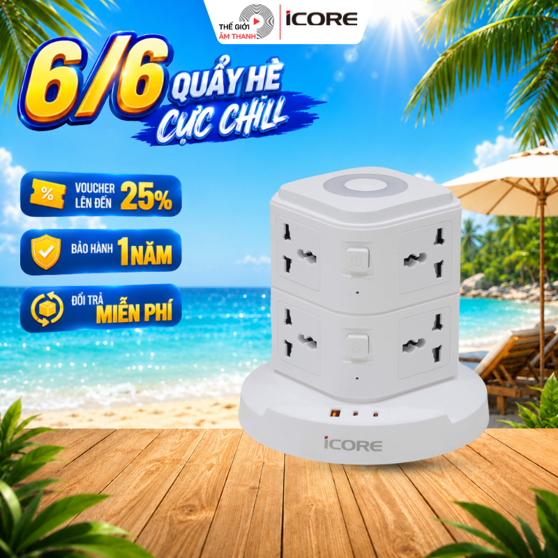 Ổ Cắm Điện Tích Hợp Củ Sạc Nhanh Và Đèn Ngủ iCore ITS100C - THẾ GIỚI ÂM THANH