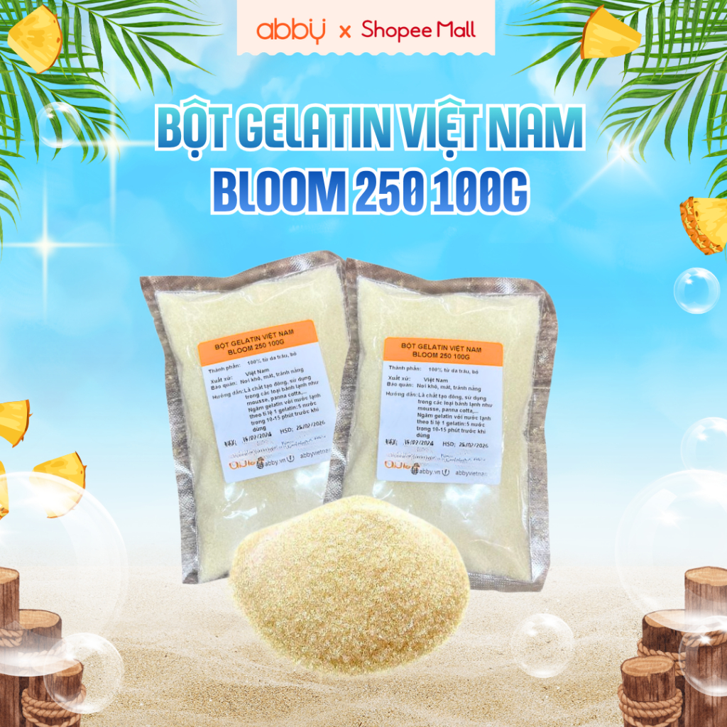 [ABBY] Bột gelatin bloom 250 nguyên chất - nguyên liệu làm bánh, thạch, mousse – loại cao cấp 100g