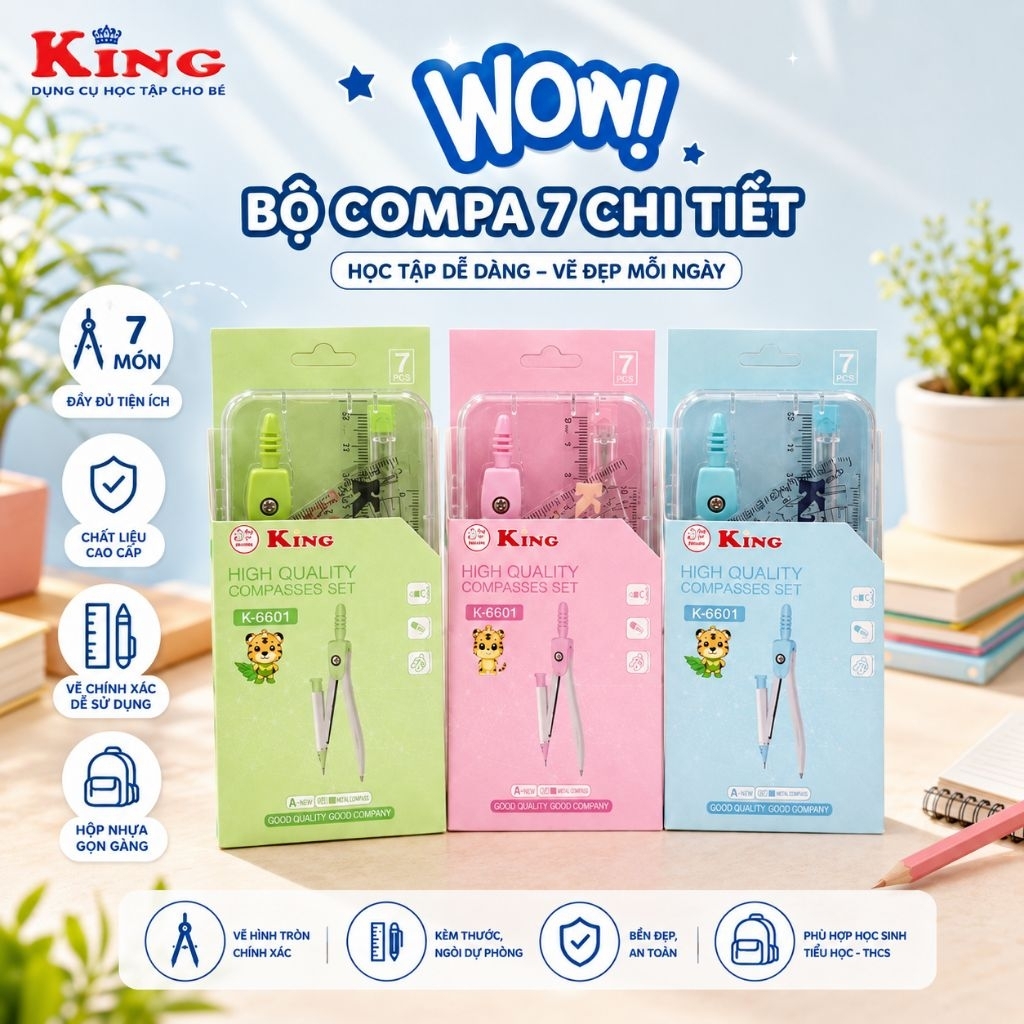 🌜📐📏 BỘ COMPA- DỤNG CỤ HỌC TẬP 7 MÓN K-6601 👑🌴🌛