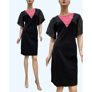 (D2545) Đầm thun ladong 1 lớp đính hạt (Size M) - Thanh lý vnxk