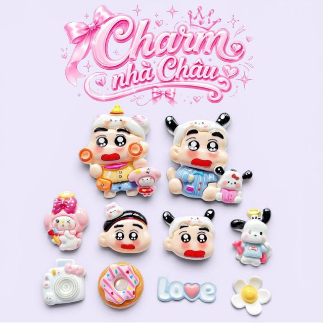 Set 10 Charm Gắn Dép Crocs Shin Cậu Bé Bút Chì Hoạt Hình Pochacco My Melody Phụ Kiện Trang Trí Dép S