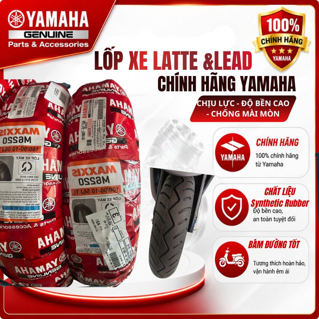 Lốp trước, lốp sau xe latte, lead chính hãng Yamaha lốp không săm - maxxis