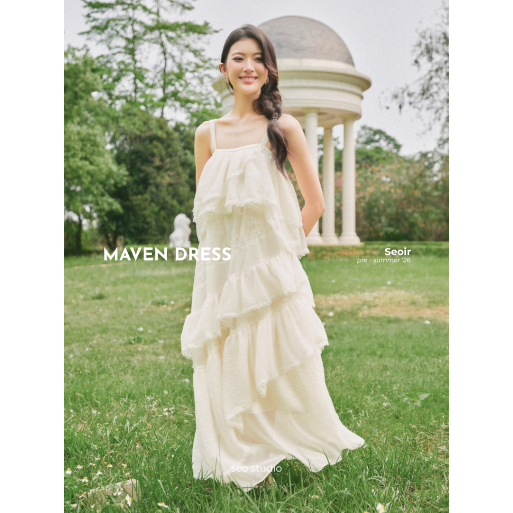 SEO STUDIO -  Váy hai dây tơ chỉ nổi phối lớp ren bên trong - Maven Dress