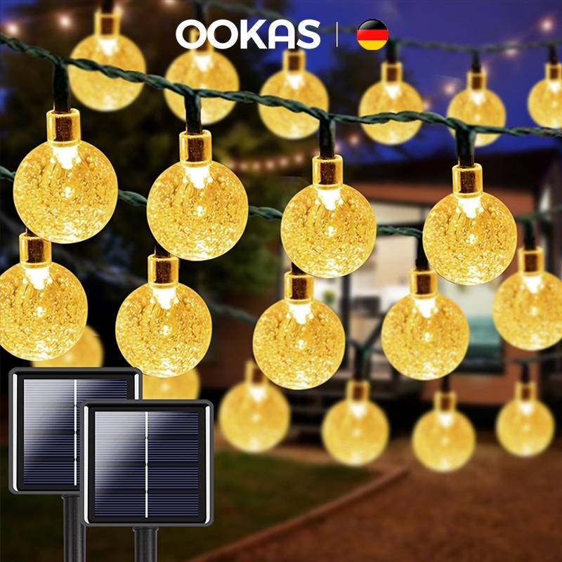 OOKAS Dây đèn led trang trí năng lượng mặt trời，Bóng pha lê năng lượng mặt trời chống nước