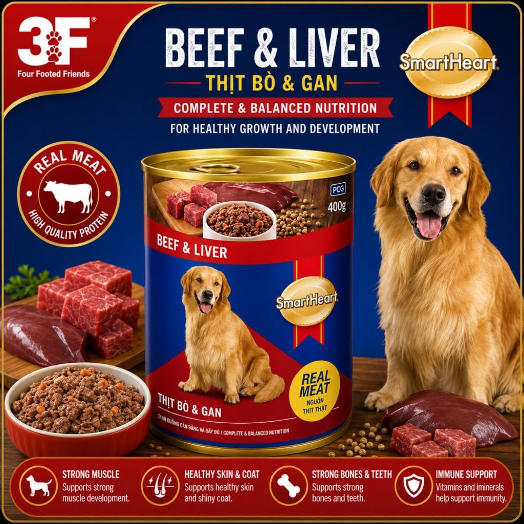 🔥 Deal 3-48 Lon Siêu Hời | Pate SmartHeart Lon 400g Cho Chó | Thịt Bò Gà & Gan Dễ Ăn