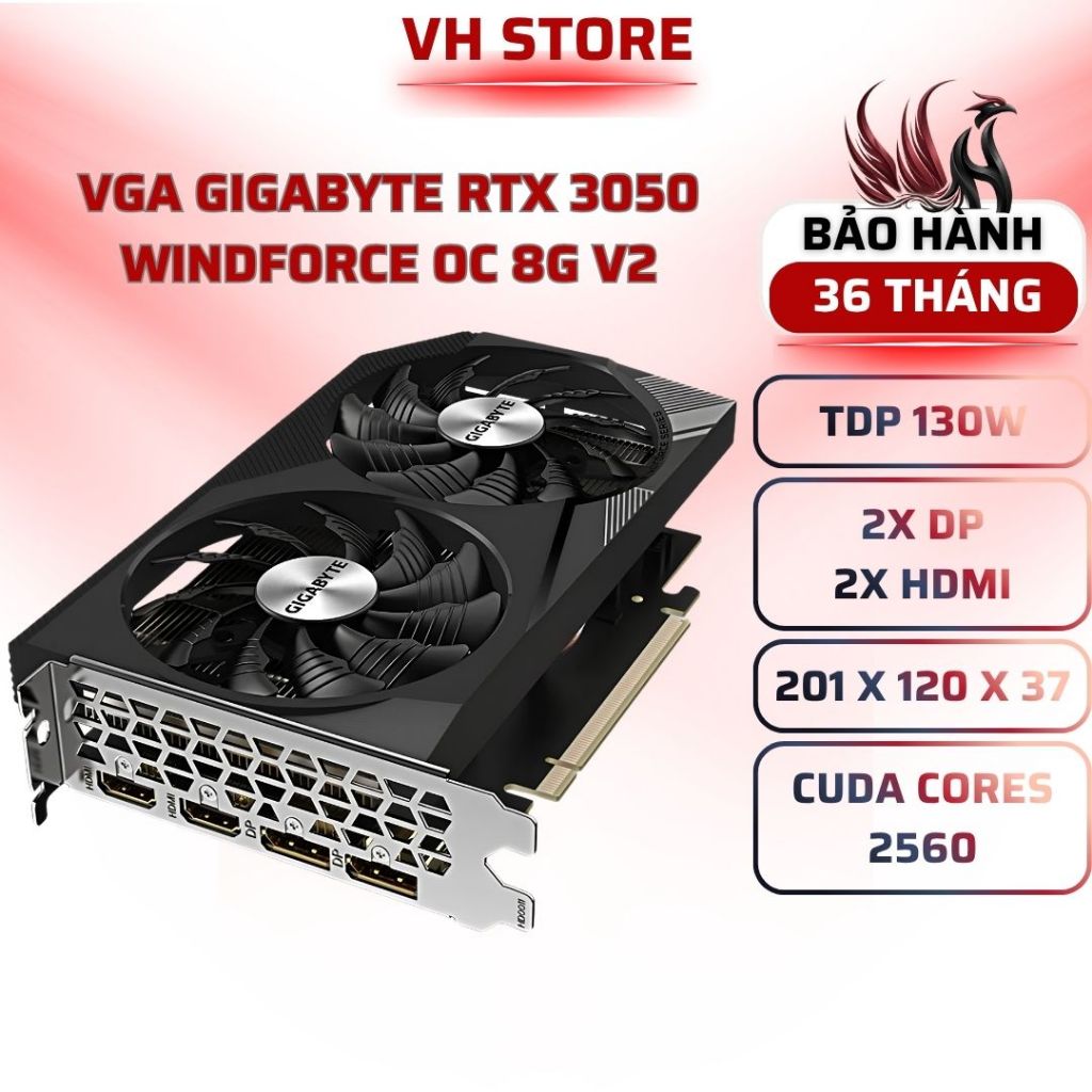 VGA Gigabyte RTX 3050 WINDFORCE 8G 8GB GDDR6 - BẢO HÀNH 36 THÁNG - VHSTORE